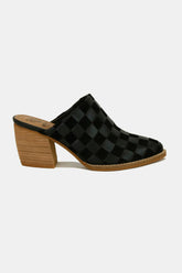Beast Fashion Woven Checkerboard Block Heel Mule Shoes - Trendy & Comfortable
